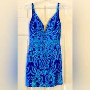 STUNNING Ashley Lauren Size 0 Royal/Turquoise dress (stretchy fit 4/6) WORN ONCE